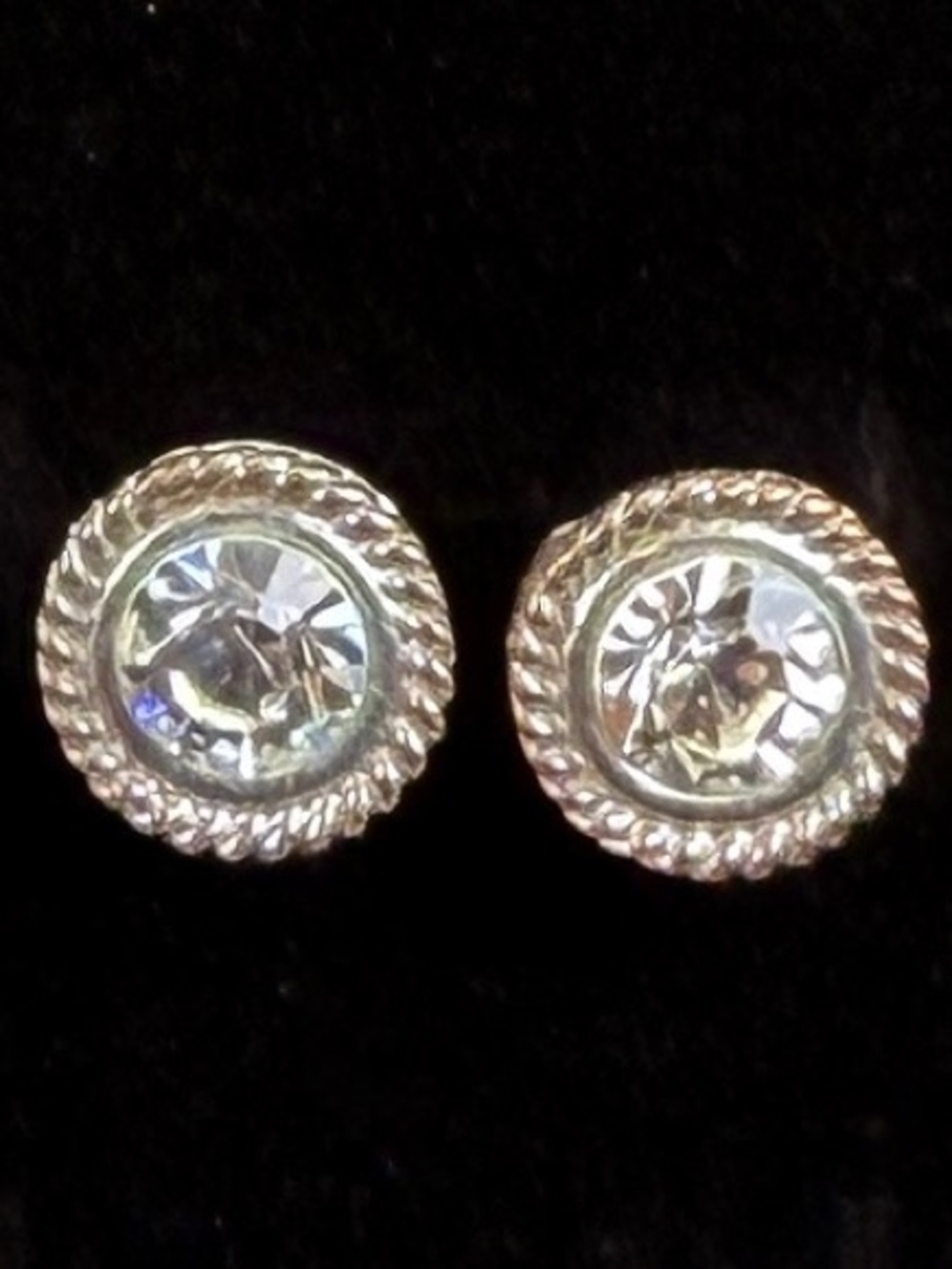 Vintage aged, Silvertone raised bling weighted pierced earrings